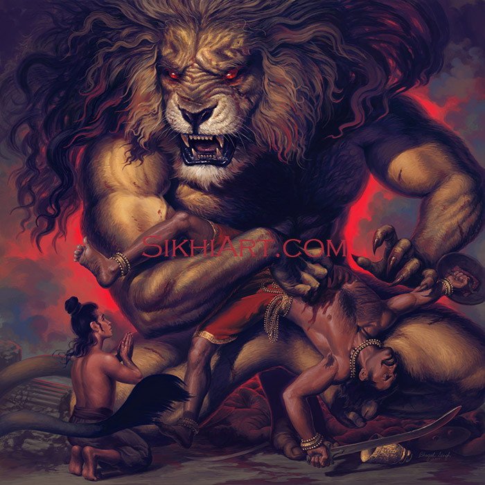 Narsingh-ji-Liberates-Bhagat-Prahlaad-ji-Full-Painting-Bhagat-Singh-Sikhi-Art (154K)